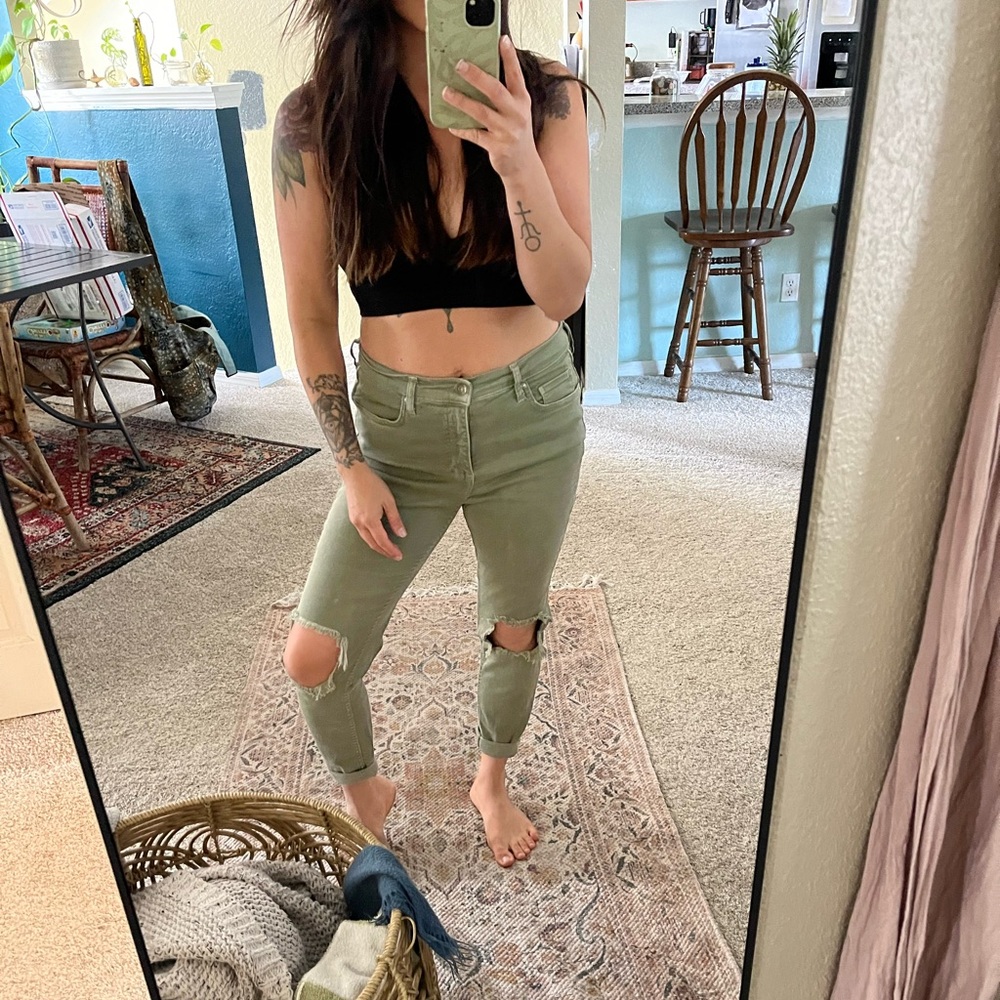 Free People Distressed Green Pants